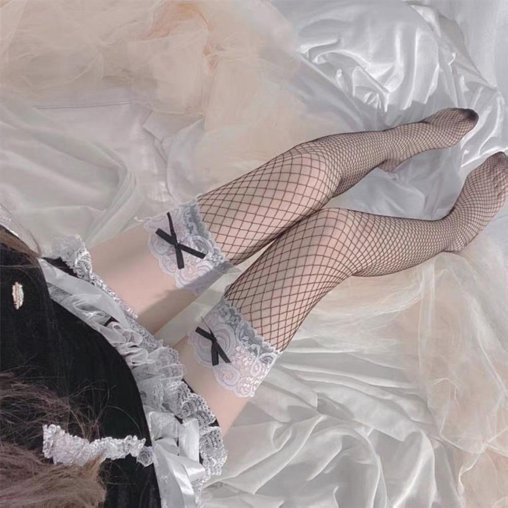Lace Lace Socks Autumn Women's Bow Black Stockings Spice Girl Set Pure Desire Fishnet Over Knee Socks