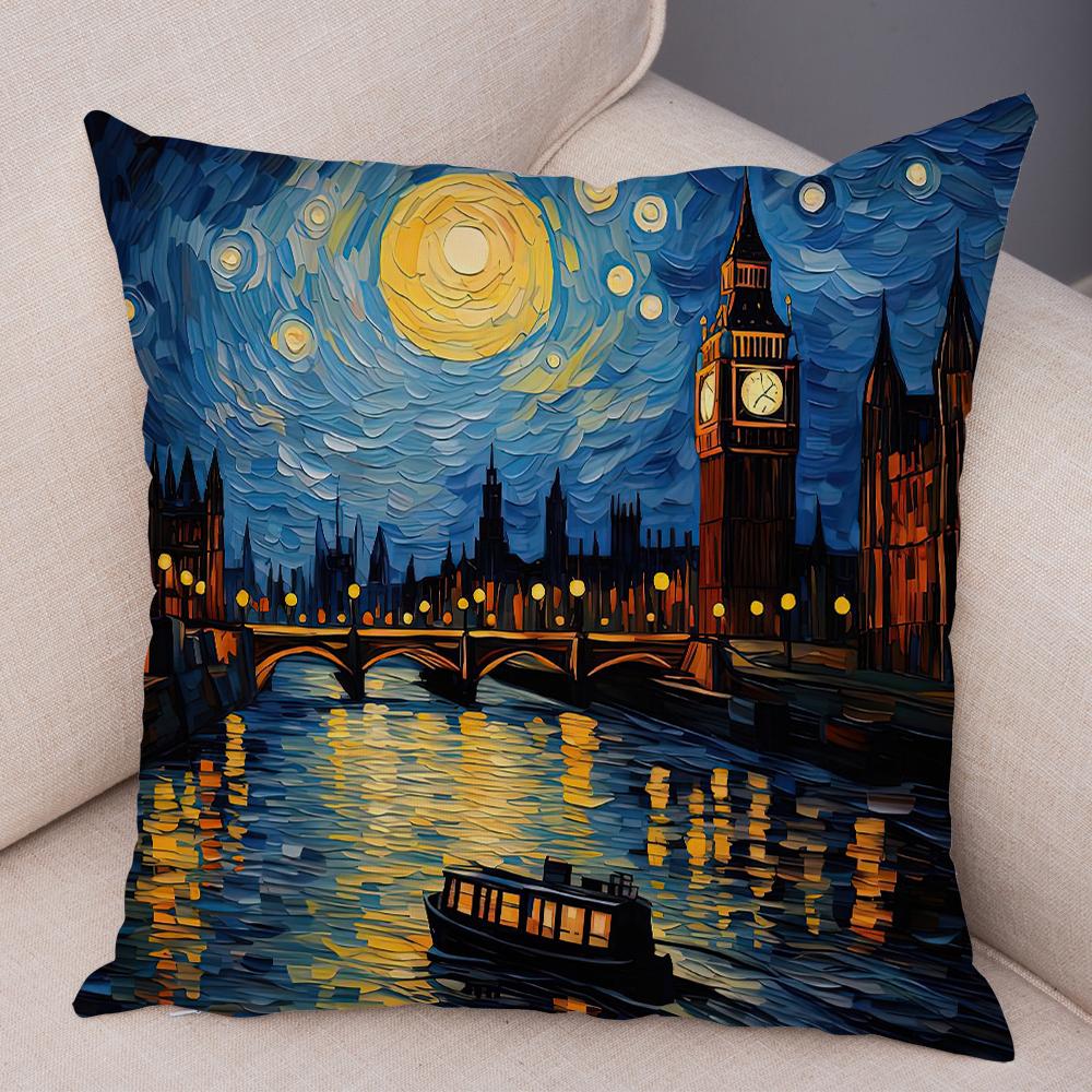 New York Paris London Rome Cushion Cover Decor Starry Sky Art Double Print Pillow Case Soft Plush Pillowcase for Sofa Home Car