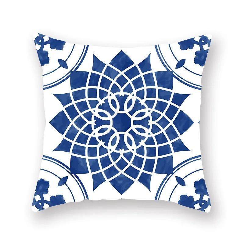 Blue and White Porcelain Print Pattern Luxury Home Decoration Pillowcase Living Room Sofa Car Cushion Cover