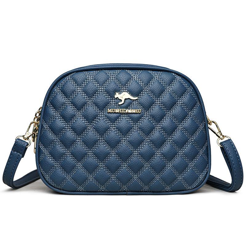 

Kangaroo Cowhide Three-Layer Bag for Women 2025 New Arrival Genuine Leather Small round Bag Quilted Shoulder Bag Fashion All-Match Messenger Bag Embroidery: Blue (kangaroo leather authorized)