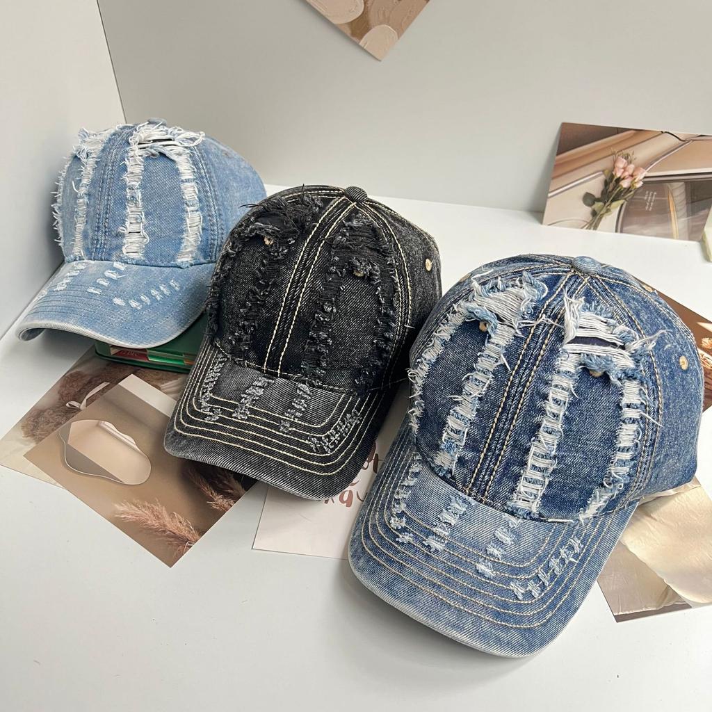 New personalized hole cowboy baseball cap spring and autumn old hole grinding old Internet celebrity leisure shade cap