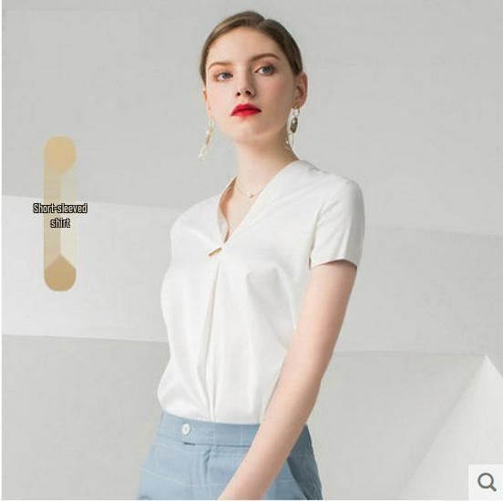 Elegant V-neck Long-Sleeve White Shirt for Women - Chic and Professional Style