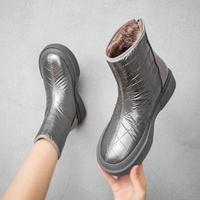 FHC Antiskid Snow Boots,Women's Warm Plush Winter Shoes,Cold Booties,Platform Botas,Thick Bottom,Round Toe,SILVER,Black,Dropship