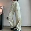 Women Casual Joggers Sports Pants Vintage Solid Low Waist Drawstring Baggy Trousers Y2K Wide Leg Sweatpants Streetwear Cargo Pants