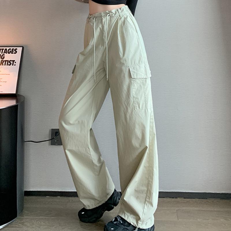Women Casual Joggers Sports Pants Vintage Solid Low Waist Drawstring Baggy Trousers Y2K Wide Leg Sweatpants Streetwear Cargo Pants