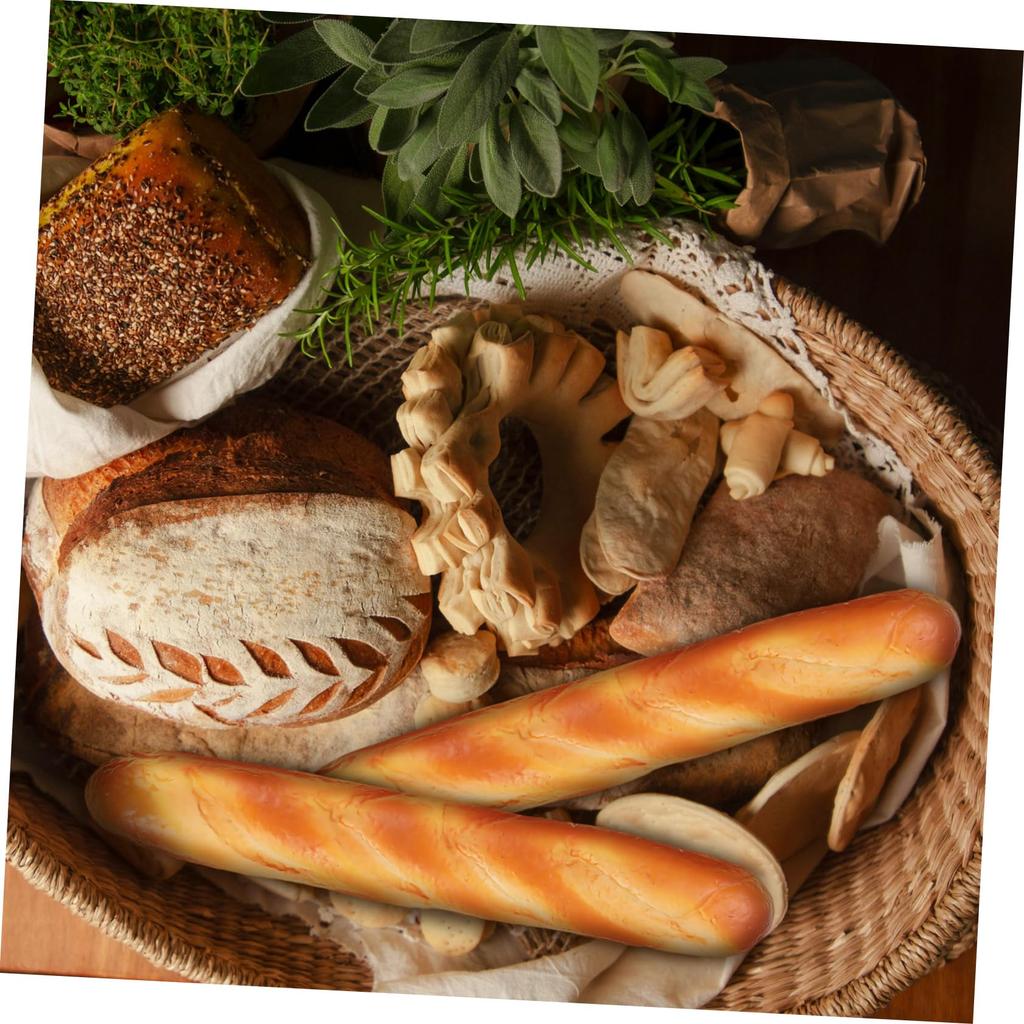 YARDWE Artificial French Longbread Lifelike Fake Food Kitchen Decor Photography Props PU Fake Bread Model 2-Piece Pan - -