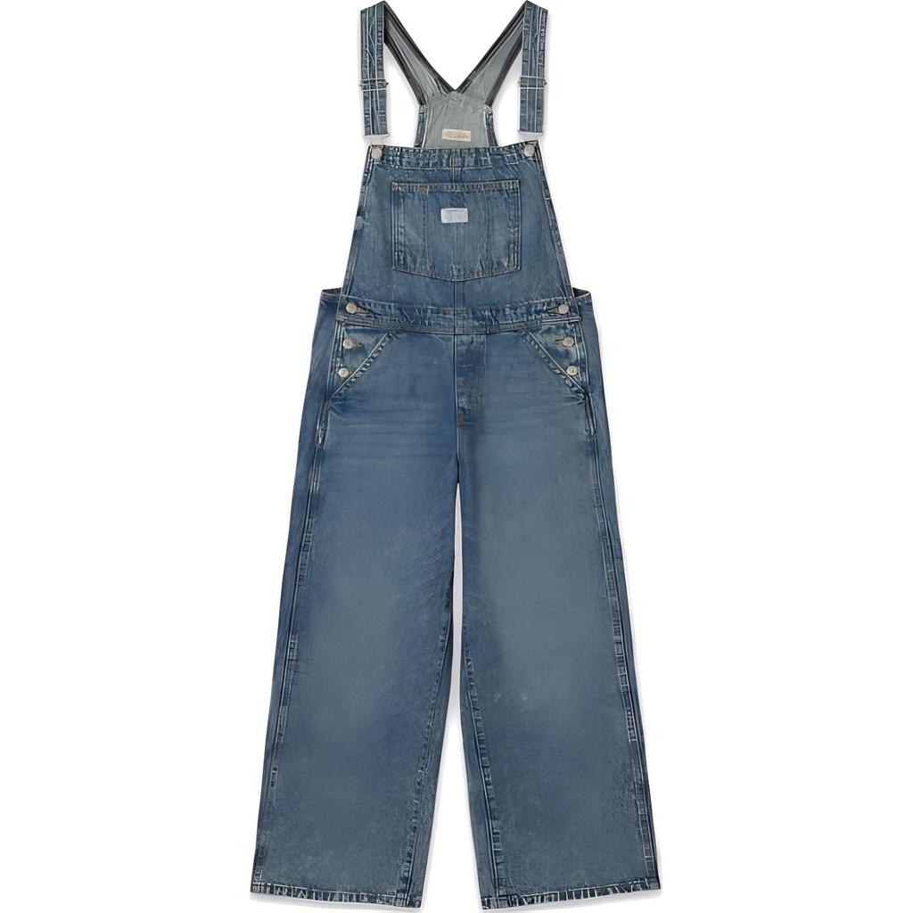 Levis Youth Casual Loose Straight Leg Denim Overalls With Large Pockets Women Overalls Washed-Blue 000UG-0002