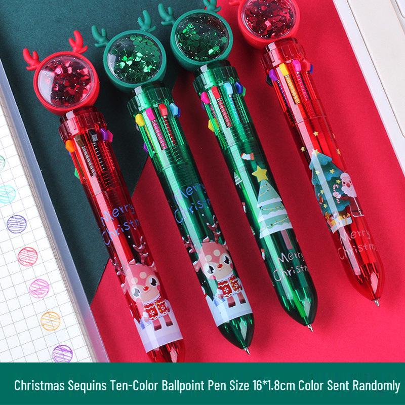 Ten-Color Cartoon Ballpoint Pen - Cute Christmas Gift for Kids and Students