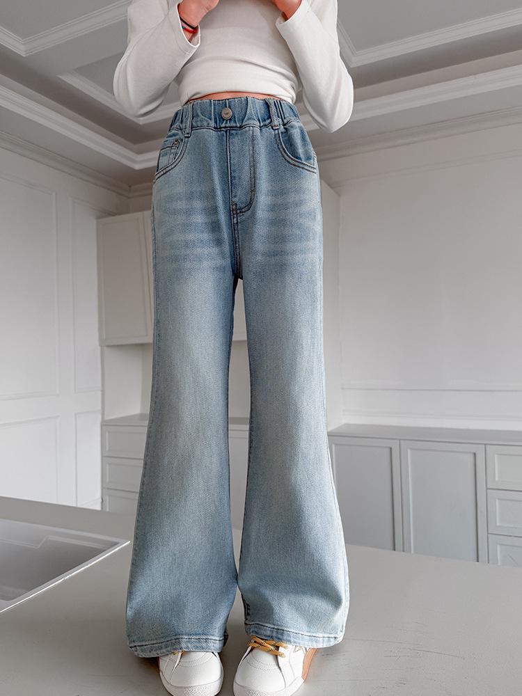 Girls' Light Color Micro Flare Jeans, Medium and Large Children's Stylish Spring/Autumn Pants 2026