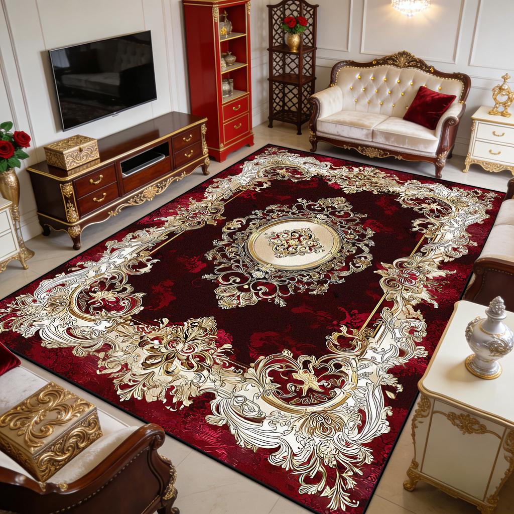 Red European Luxury Fluffy Carpet for Living Room Decoration Bedroom Outdoor Easy Clean Rug Non-slip Short Velvet Sofa Floor Mat