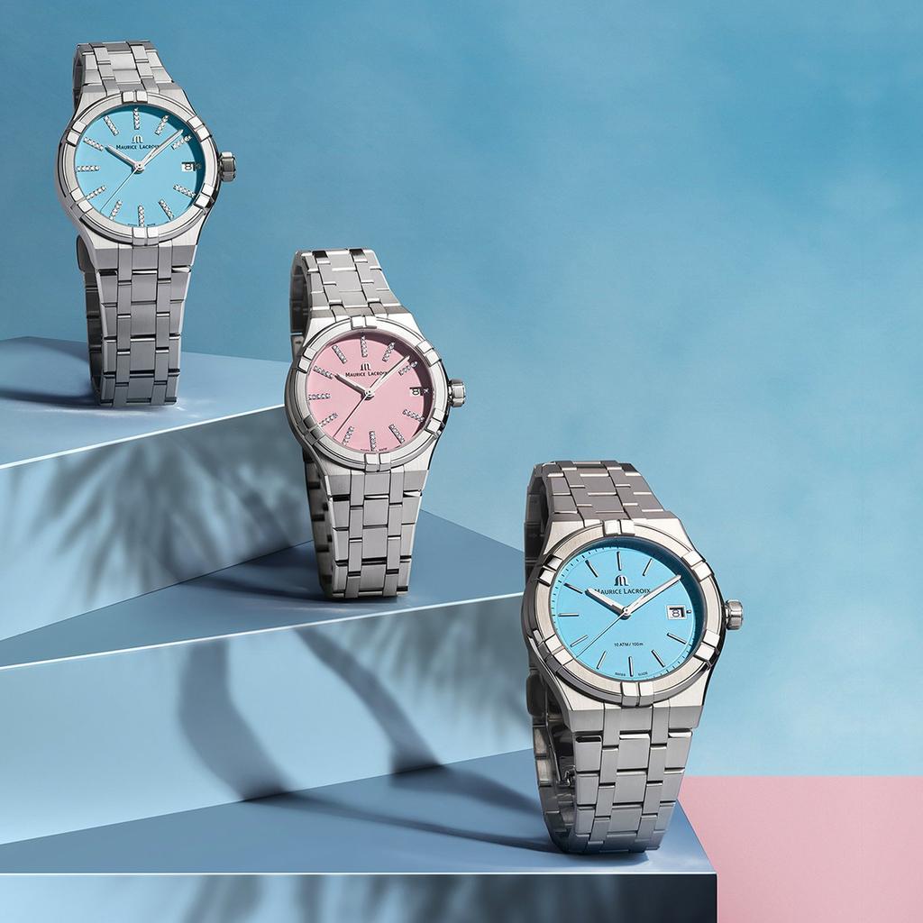 Maurice Lacroix AIKON Datum Himmelblau Quarz 35mm Metallarmband AI1106-SS002-450-1