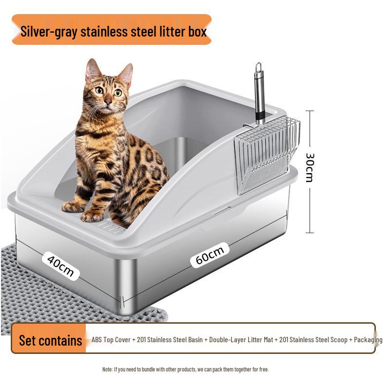 Stainless Steel Extra Large Cat Litter Box with Elevated Slope