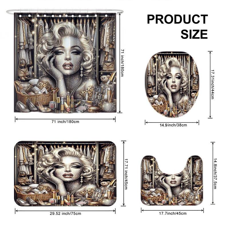 Ensemble de salle de bain récif corallien sous-marin enchanteur - Rideau de douche imperméable, Housse de couvercle de toilette, Tapis de bain et Tapis contour