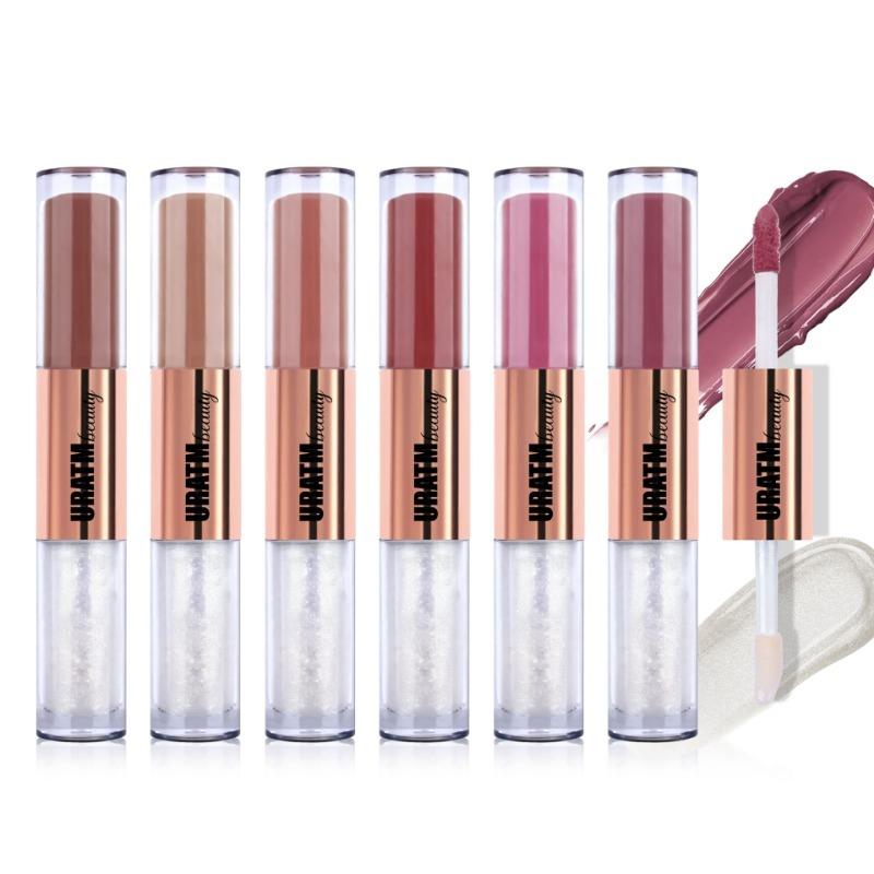 Double Head Lip Glaze Matt Überlappender Pearl Shine Lip Gloss Langanhaltender Lip Glaze Hochpigmentierter Lippenstift Geschenk für Frauen