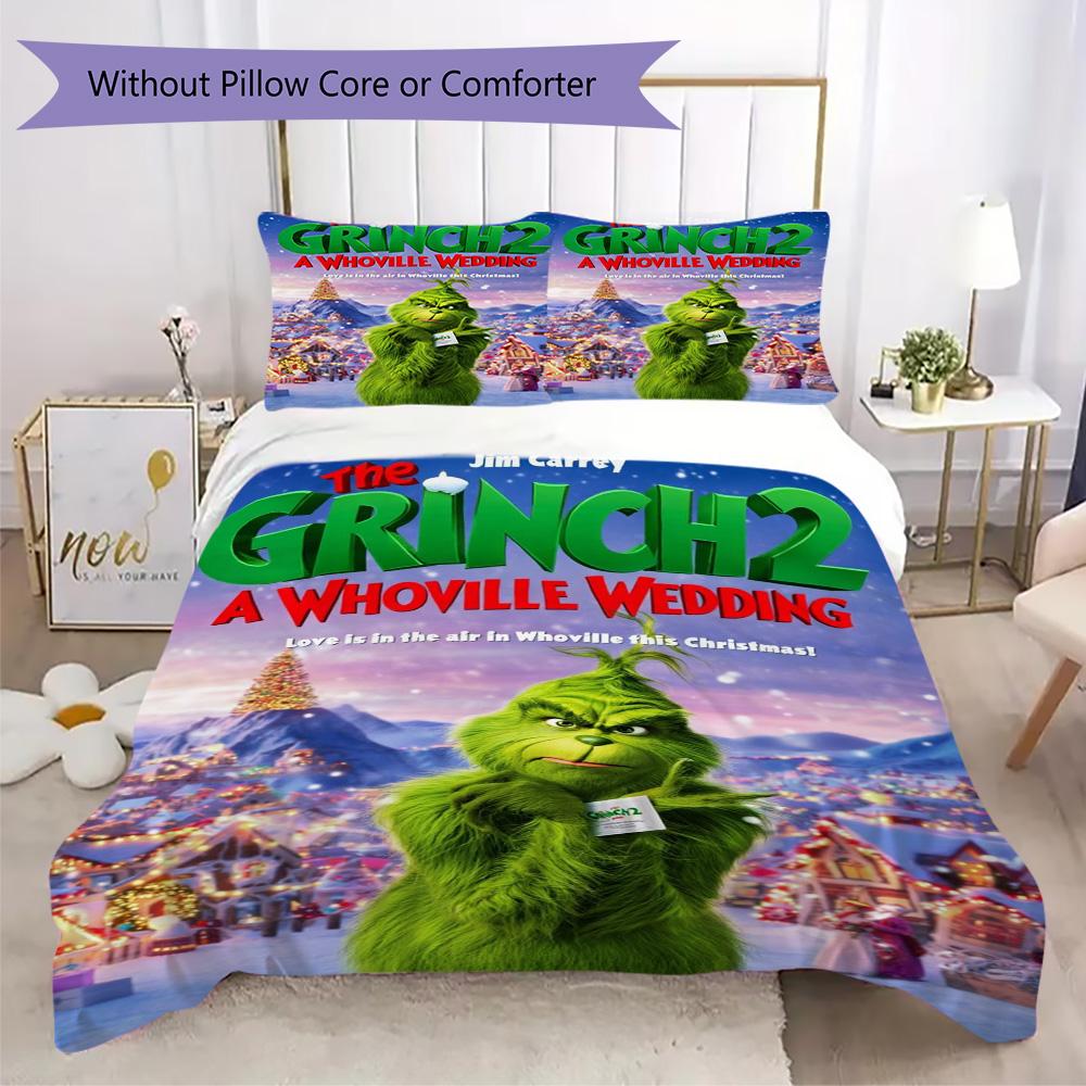 Christmas Gift Oscar Comedy Movie How the Grinch Stole Christmas Home Decor Soft Printed Bedding Set Pillowcase Duvet Cover (without Core) R13