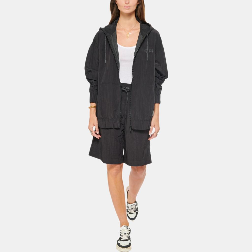 Ganni FW22 Solid Color Logo Print Hooded Long Sleeve Jacket Women Jackets Black F7163099