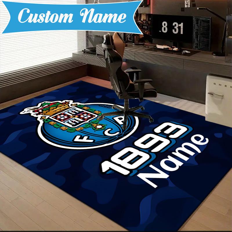 Custom Name FC Porto Crest Emblem Rug Game Carpet, Floor Mat for Bedroom Living Room Entryway Rug, Home Decor Idea Gift for Christmas birthday