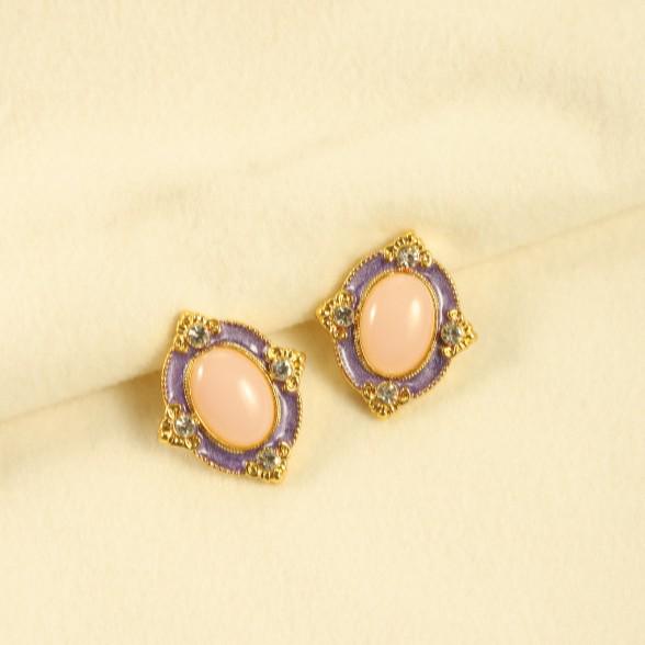 Vintage Jasny Luksus Różowe Kolczyki Sztyfty z Masą Perłową - Świeże, Rozjaśniające Skórę, Wysokiej Klasy Niszowy Design