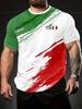 Herren Rundausschnitt 3D-Druck Italienische Flagge Design T-Shirt – Lässige Mode Sommer Atmungsaktiv Outdoor Sport Oberteil, Perfekt für Laufen, Fitnessstudio, Tägliches Tragen &