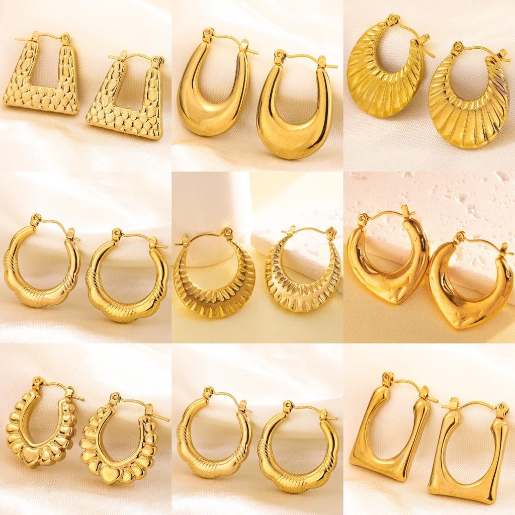 Trending Stainless Steel Chunky Round Earrings For Women 2024 New Gold Color Geometric Ear Hoops Fashion Earrings Jewelry Gift