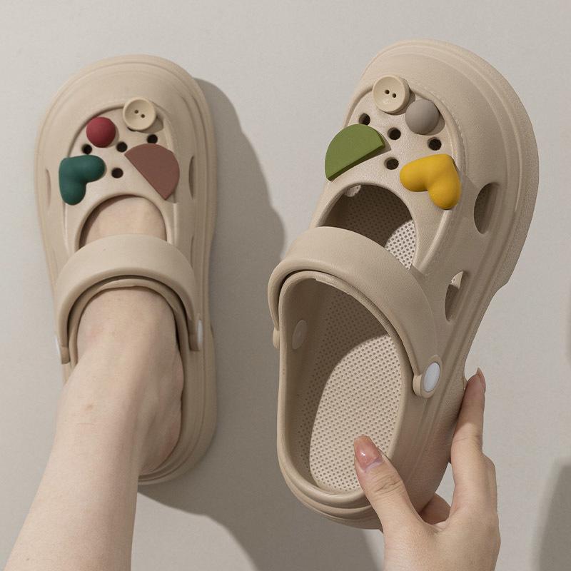 New Mary Jane Hole Shoes Women's Summer Platform Height Increase Heel Wear Bag Head Slippers Fashion Beach Non-slip Sandals