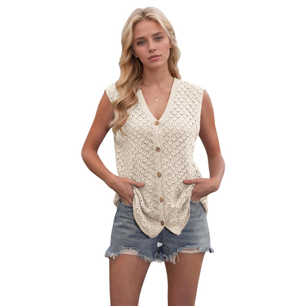 Summer Women's Casual V-Neck Button Sleeveless Vest Knitwear