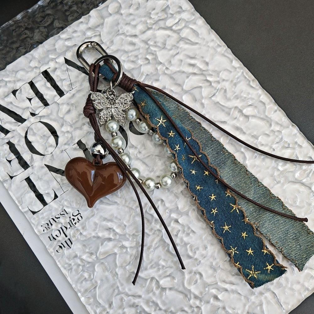 Cowboy Ribbon Bag Pendant Pearl Bag Charm New Love Heart Pendant Fashion Accessories