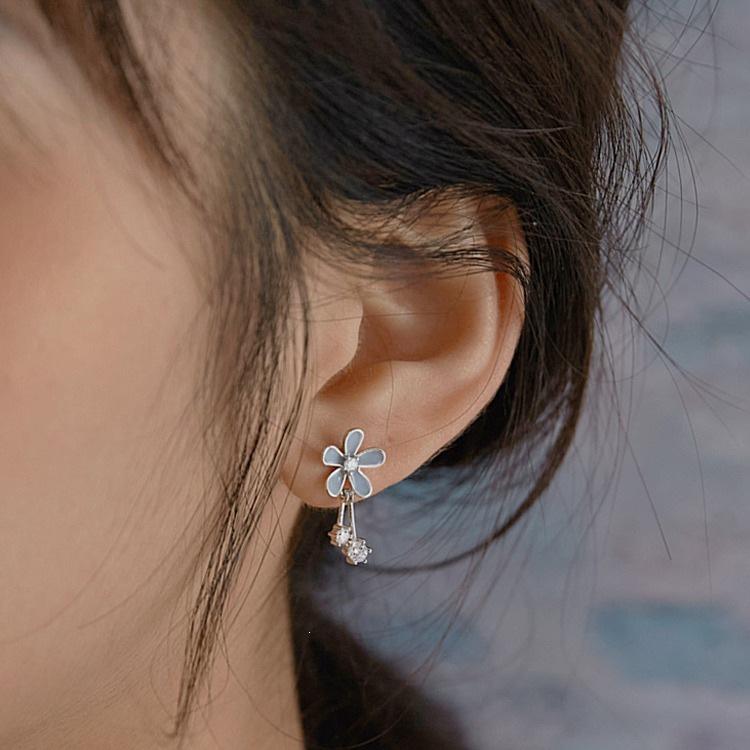 Mori Style Gray-Blue Daisy Tassel Sterling Silver Earrings