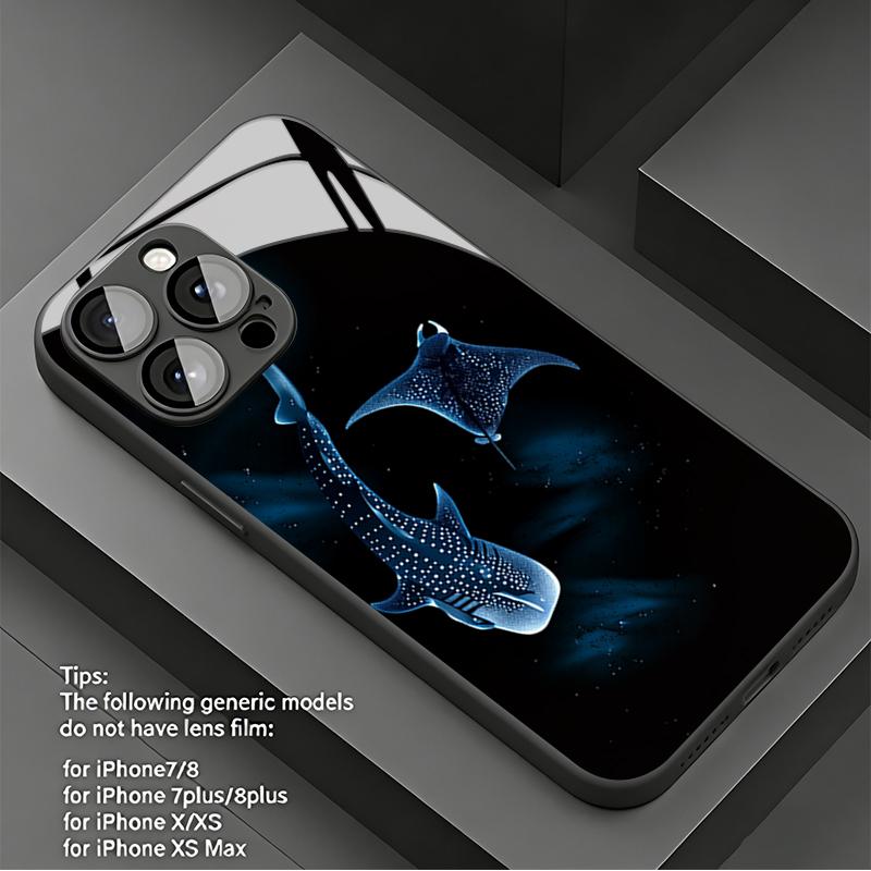 Deep Sea Starry Sky Whale Glass Phone Case for iPhone 17 Pro Max 16 15 14 Plus 13 12 11 16E 17 Air X XS XR XS MAX 7 8 SE2 Cover
