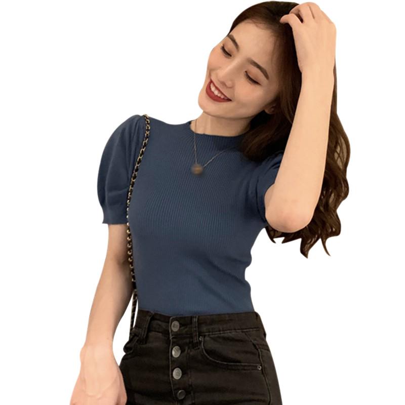 

Женская однотонная трикотажная футболка с тонкими рукавами и полуводолазкой One Size