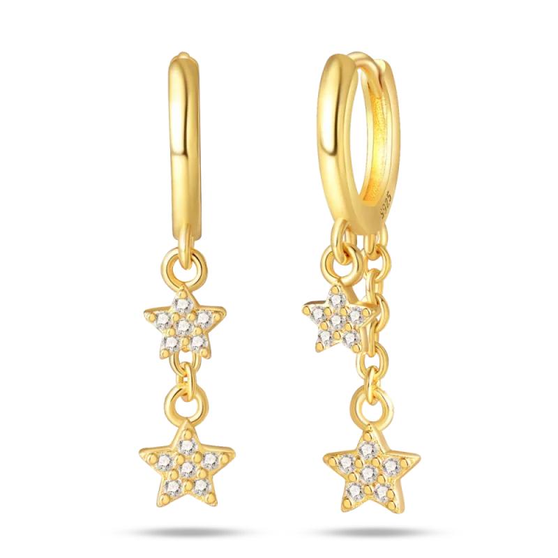 Original New In 925 Silver Gold Star And Moon Pave Colored Zircon Earrings For Women Trending Fashion Jewelry Birthday Gift