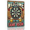 Room Decor  Welcome To the Game Room Dart Board Metal Tin Sign   Wall Art Iron Material Retro Decor for Bars Cafes Beac