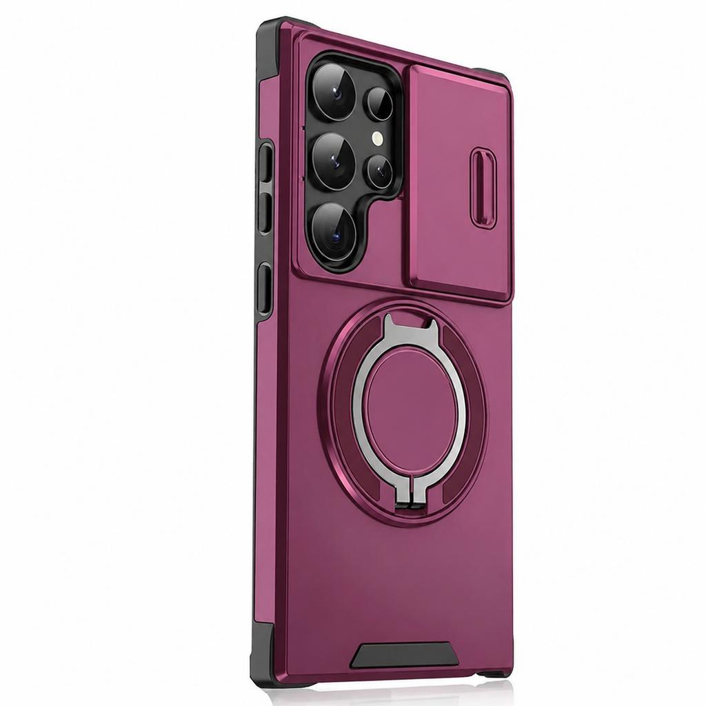 For Magsafe Holder Armor Phone Case for Samsung Galaxy S26 S24 FE S25 Edge S23 Plus S22 S21 Ultra Slide Camera Shockproof Cover