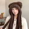 Autumn and Winter Plush Bear Knitted Hat Warm and Ear Protecting Cold Hat  Japanese-style Large Head Knitted Hat  Panda Element