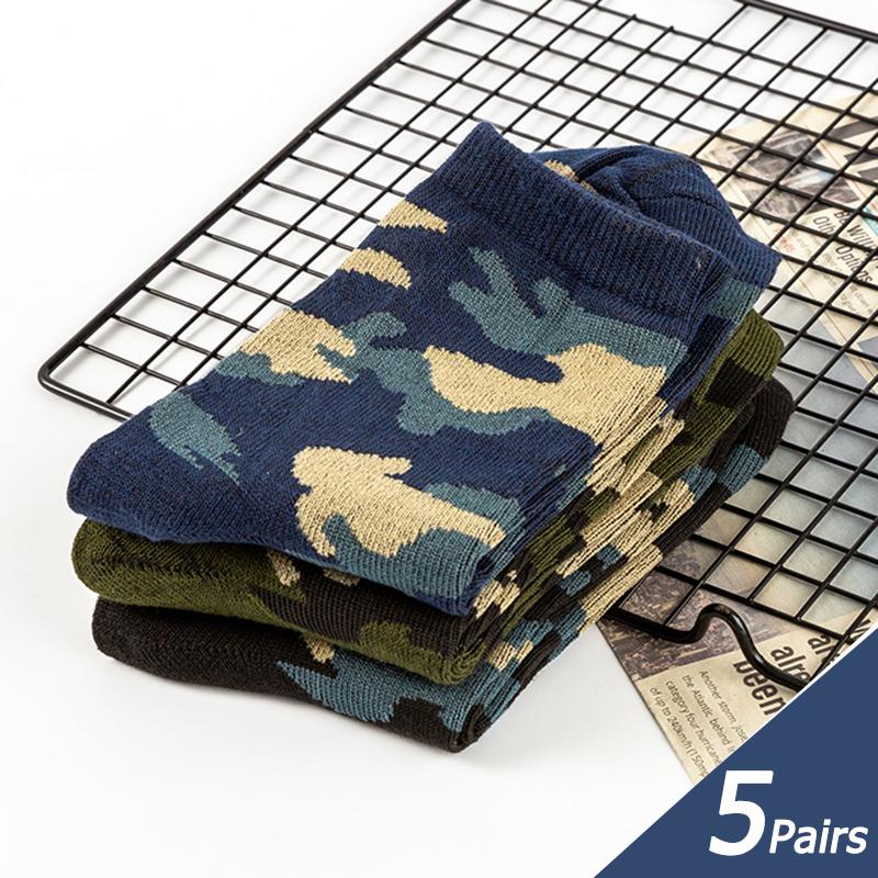 

5 Pairs Spring And Autumn Men High Quality Mid Tube Socks Camouflage Army Green Comfortable Warm Military Thickened Cotton Socks EUR 38-44