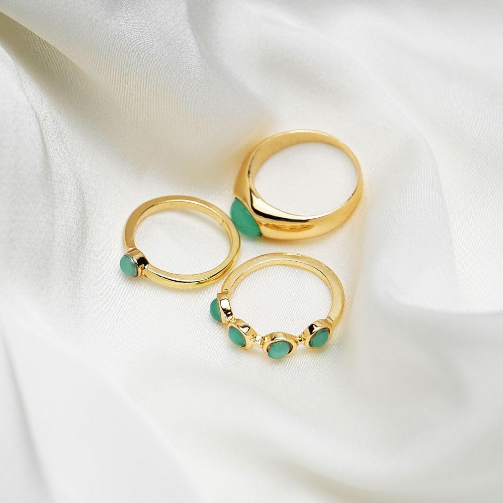 2024 6 Ringe / Set Hellgrüner Edelstein Geschenkring Set Offen Mode Geschenk Party Damenring