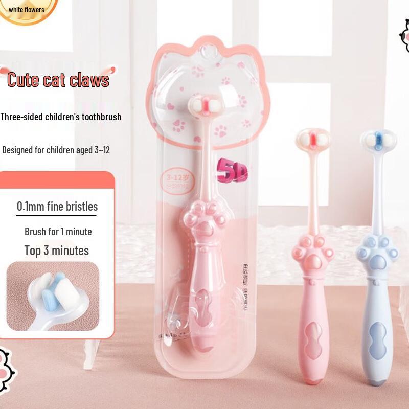 Kids' Soft Bristle 3-Sided Toothbrush with Cat Paw Design
