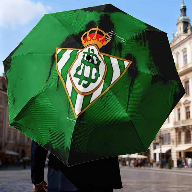 Parapluie Pliant Automatique avec Blason du Real Betis - Parapluie de Voyage à 8 Baleines avec Ouverture/Fermeture Automatique et Cadeaux Portables pour les Fêtes ou les Anniversaires