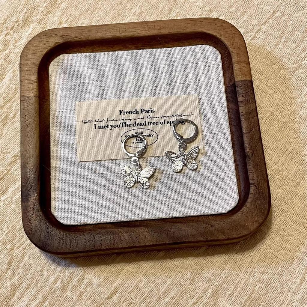 S925 Silver Butterfly Handmade Retro Earrings - Women's Spring/Summer Commuting Hoops
