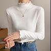 Women's Long-Sleeve T-Shirt: New Autumn/Winter Korean Style, High Neck, Slim Fit, Flattering with Ruffled Hem – Ideal Base Layer.