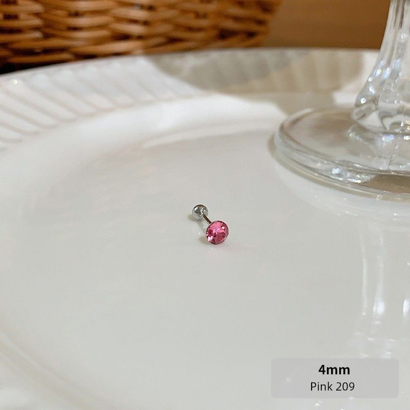 

4/6mm Flash Sterling Silver Screw Color Zircon Ear Studs [Full body sterling silver] Pink S18