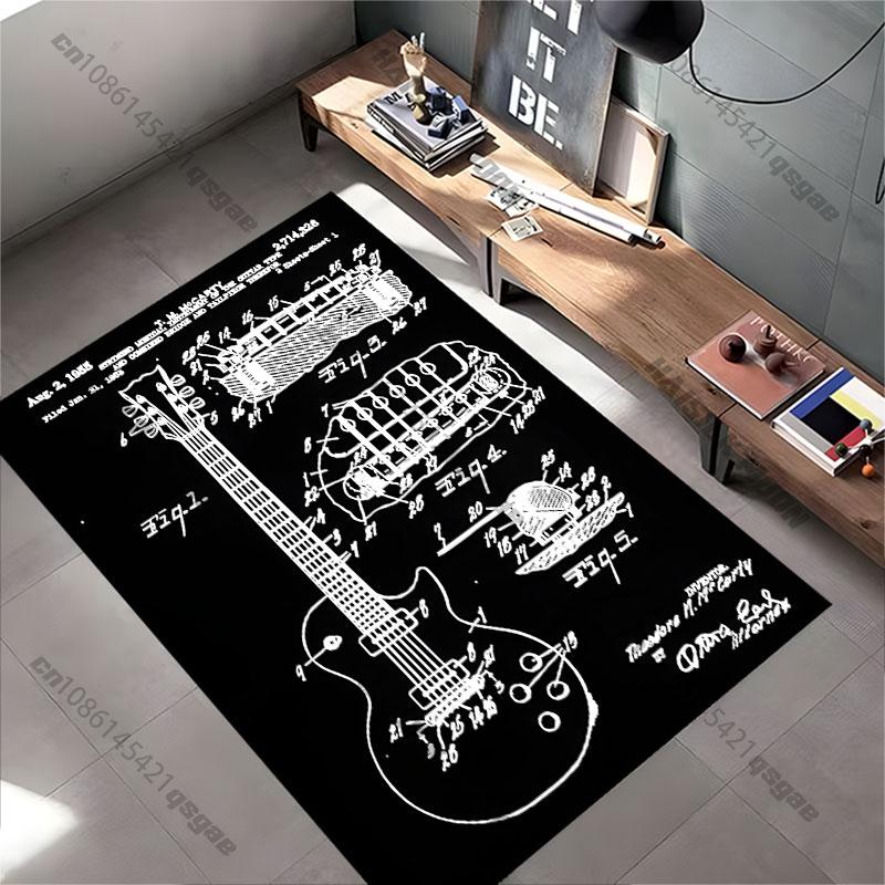Guitar Patent Design Schematic Carpet Yoga Living Room Room Decor Children's Crawling Mat Doormat Area Rug Games Mat
