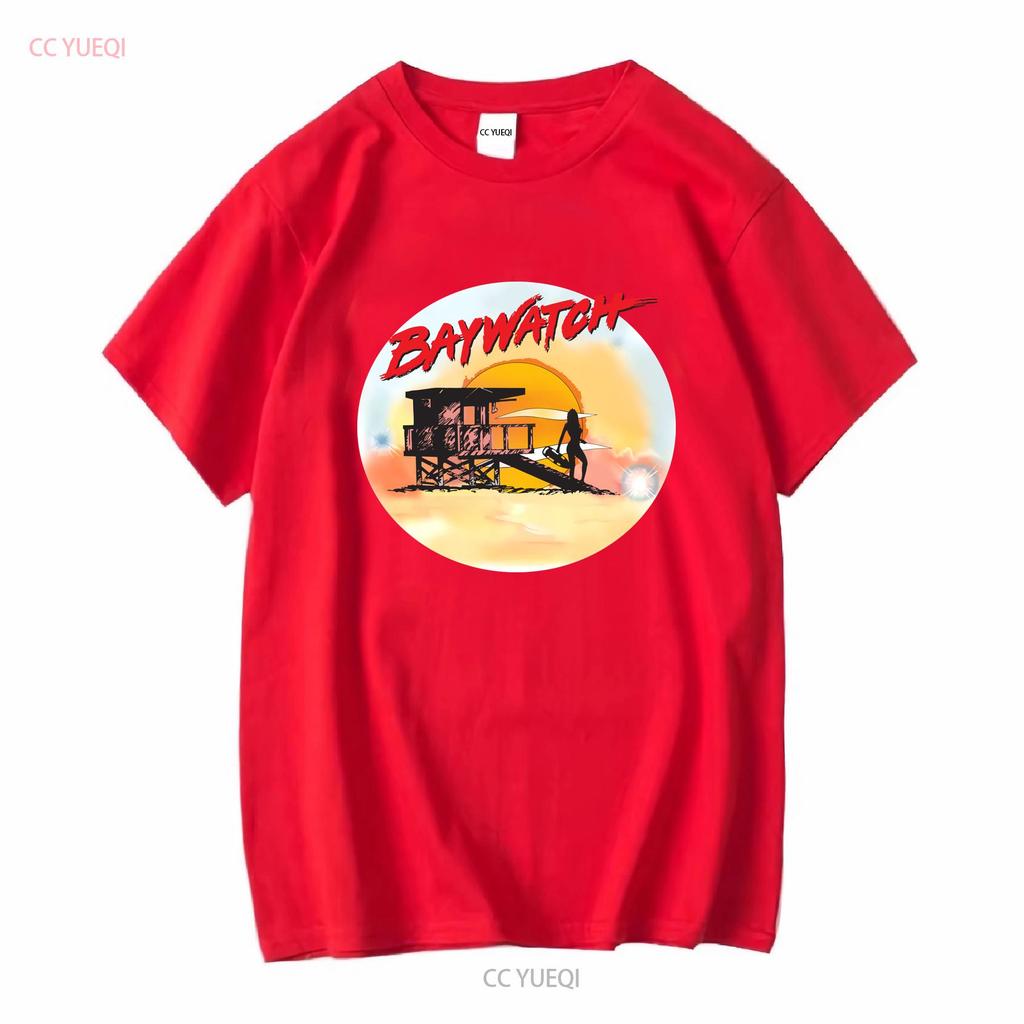 Baywatch Airbrush White Adult T Shirt Vintage Washed Top For Everyday Wear Stretched Stylish Casual Unisex Slightly