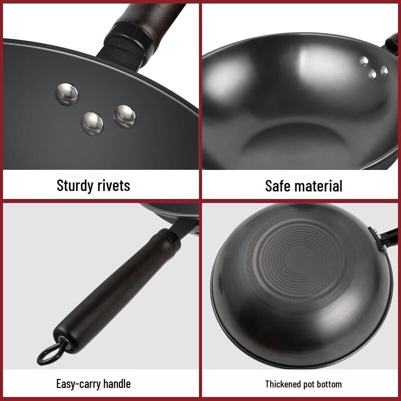 BAYCO 32CM Refined Iron Flat-Bottom Wok