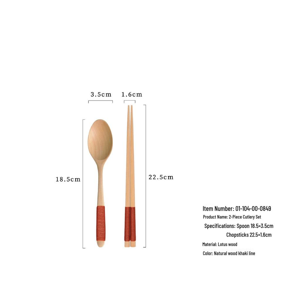 YFJY Japanese Style Wooden Chopsticks, Spoon & Fork Set for Students and Children with Cloth Bag - Three-Piece Tableware Set