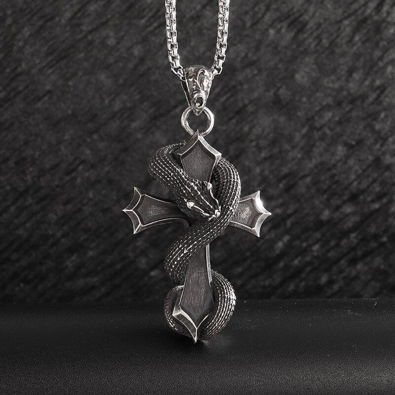 Retro Domineering Ouroboros Wrapped Around The Tree of Life Pendant Necklace Men's Personalized Punk Cool Casual Jewelry Gift