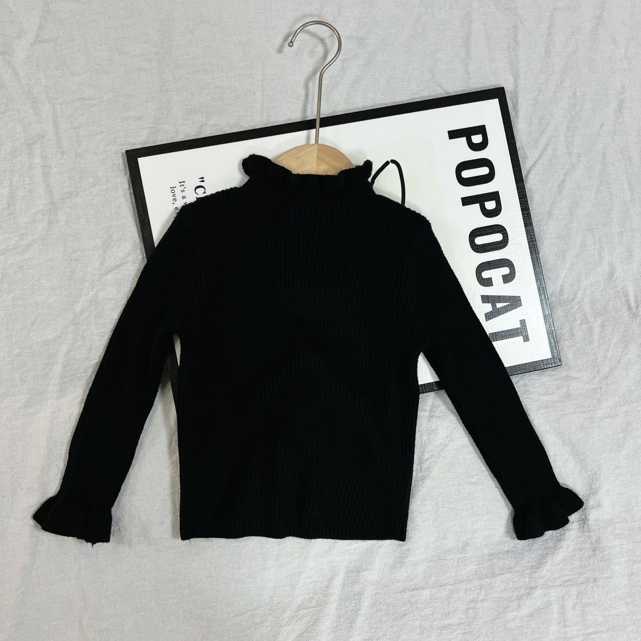 Girls Fleece Lined Half Turtleneck Top Warm Knit Shirt With Ruffled Collar Kids Thermal Base Layer 80