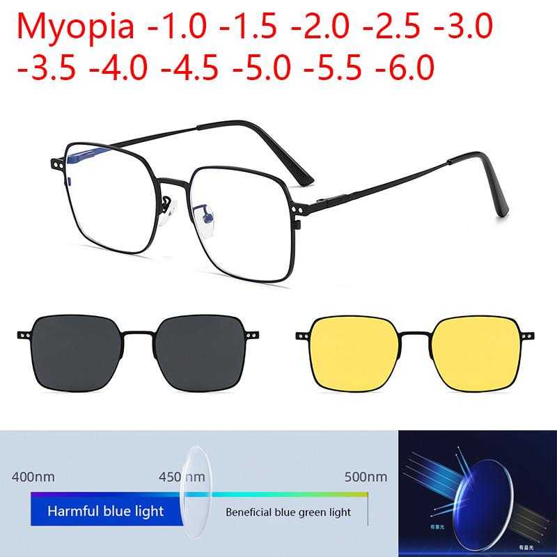 Anti Blue Light Blocking Square Frame 3 In 1 Magnetic Set Myopic Polarized Myopia Sunglasses Prescription Optical Glasses