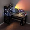 Corner Double Desk with Bookshelf - Home Office & Gaming Workstation