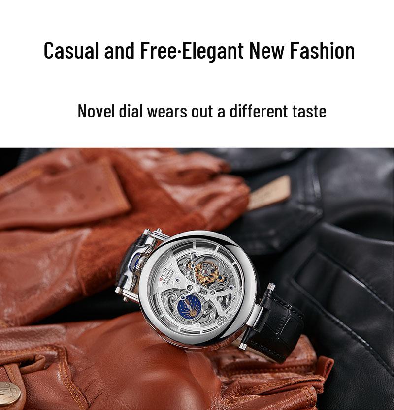 Z2032 Ceas bărbătesc 49mm Scheleton Tourbillon Rezistent la apă Automatic cu spate transparent.